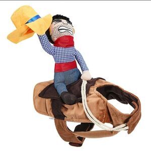 Cowboy Rider Dog Costume for Dogs Clothes Knight Style with Doll and Hat Medium